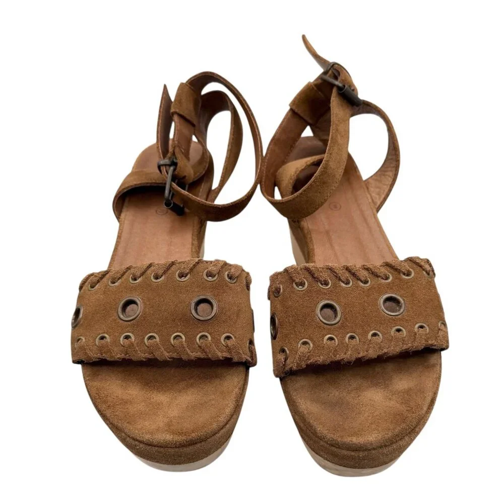AllSaints Brown Suede Yuki Boho Wooden Platform Sandals (EU 39)